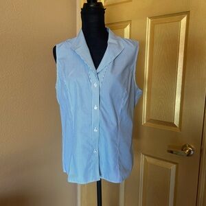 Jones New York Blue & White Pinstripe Button-Up blouse